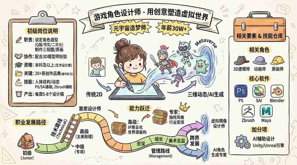 游戏角色设计师 - 用创意塑造虚拟世界，年薪30W+的元宇宙造梦师