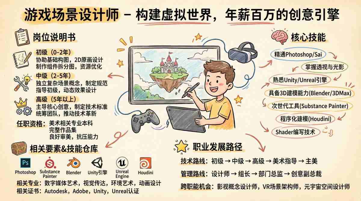 游戏场景设计师 - 构建虚拟世界，年薪百万的创意引擎
