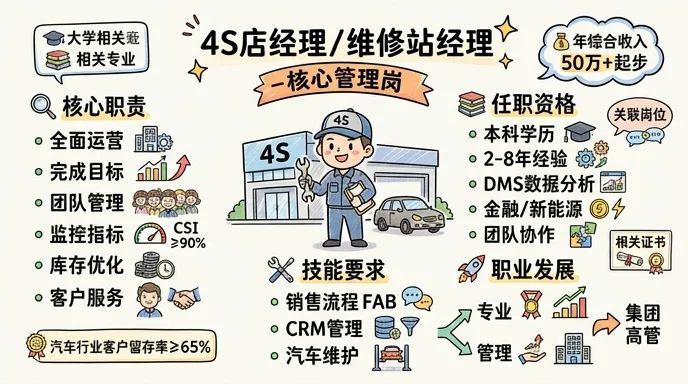 4S店经理/维修站经理 - 汽车产业核心管理岗，年综合收入50万+起步
