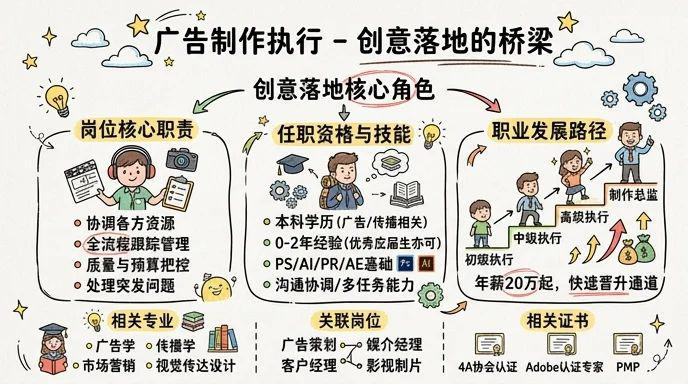 广告制作执行 - 创意落地的桥梁，年薪20万起，快速晋升通道