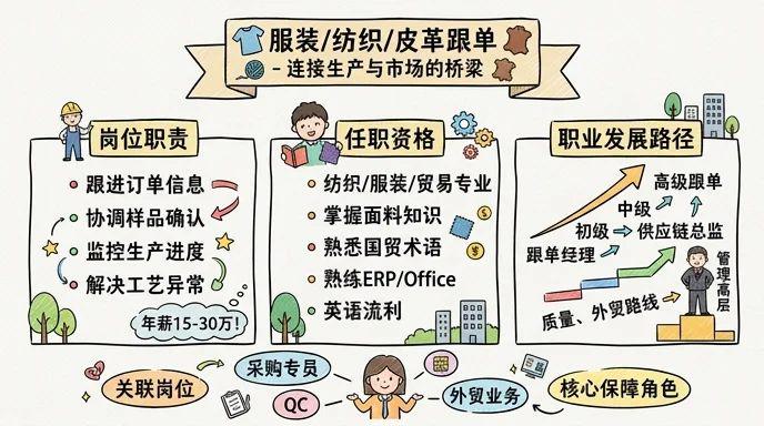 服装/纺织/皮革跟单 - 连接生产与市场的桥梁，年薪15-30万的复合型岗位