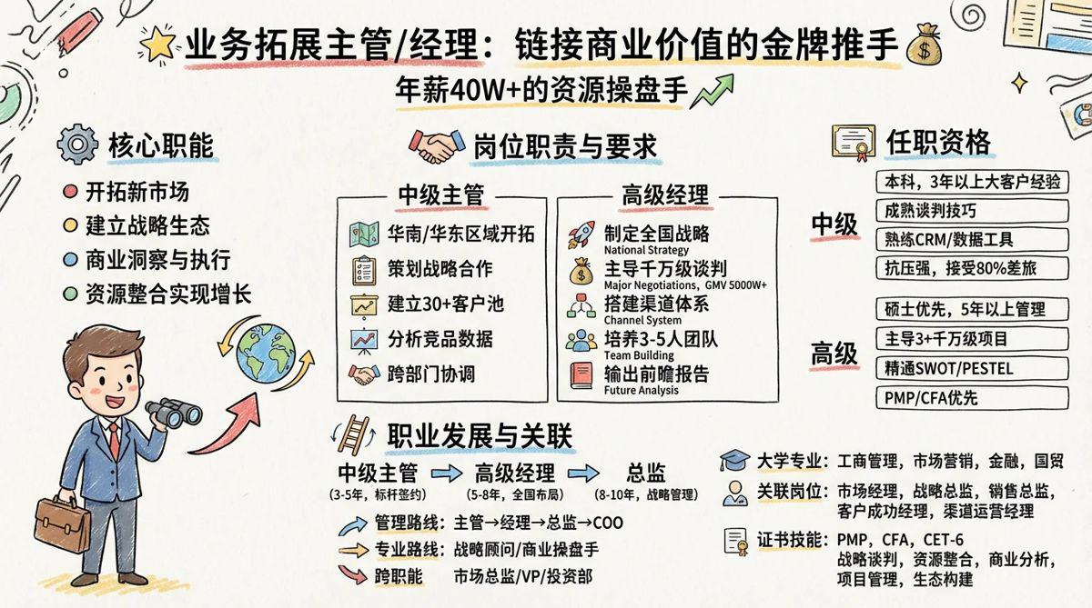业务拓展主管/经理 - 链接商业价值的金牌推手，年薪40W+的资源操盘手