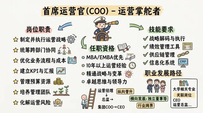首席运营官COO - 统管全局的运营掌舵者，年薪百万+股权的顶层决策者
