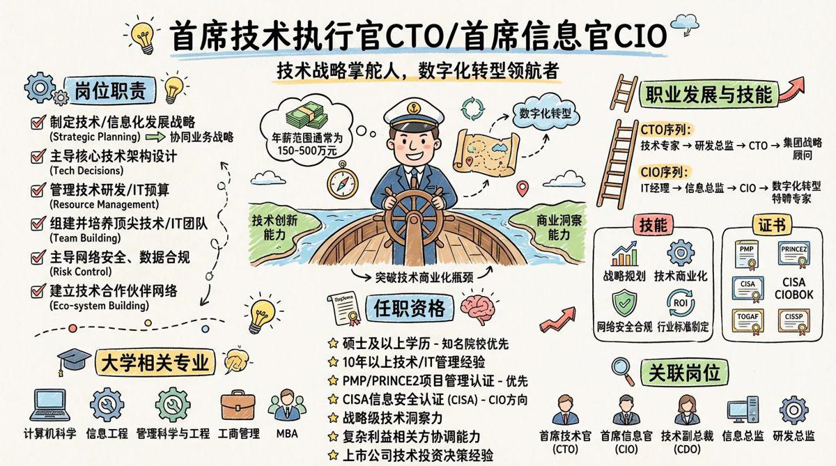 首席技术执行官CTO/首席信息官CIO - 技术战略掌舵人，数字化转型领航者