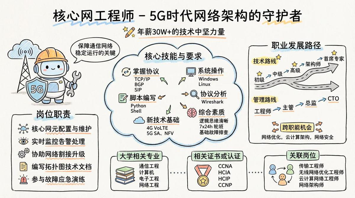 核心网工程师 - 5G时代网络架构的守护者，年薪30W+的技术中坚力量