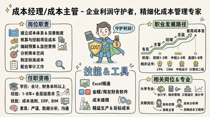 成本经理/成本主管 - 企业利润守护者，精细化成本管理专家