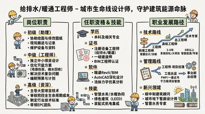 给排水/暖通工程 - 城市生命线设计师，守护建筑能源命脉