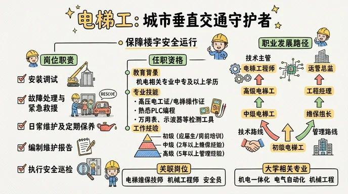 电梯工 - 城市垂直交通守护者，保障楼宇安全运行