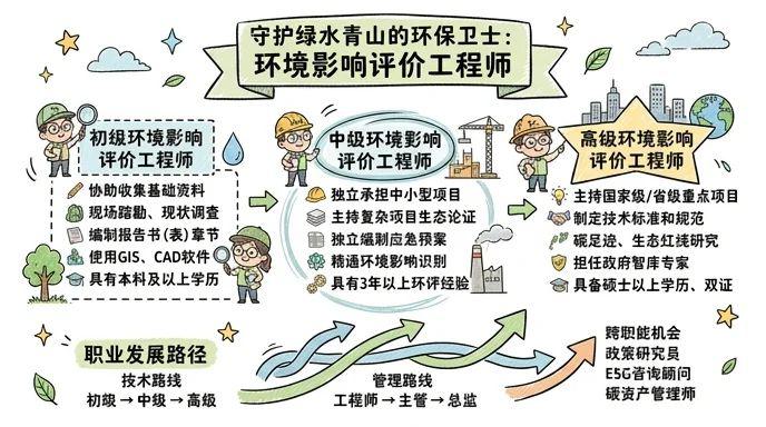 环境影响评价工程师 - 守护绿水青山的环保卫士，参与重大项目的绿色决策