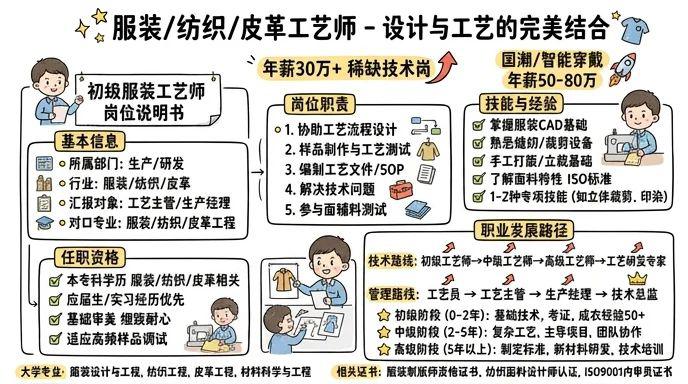 服装/纺织/皮革工艺师 - 设计与工艺的完美结合，年薪30万+的稀缺技术岗