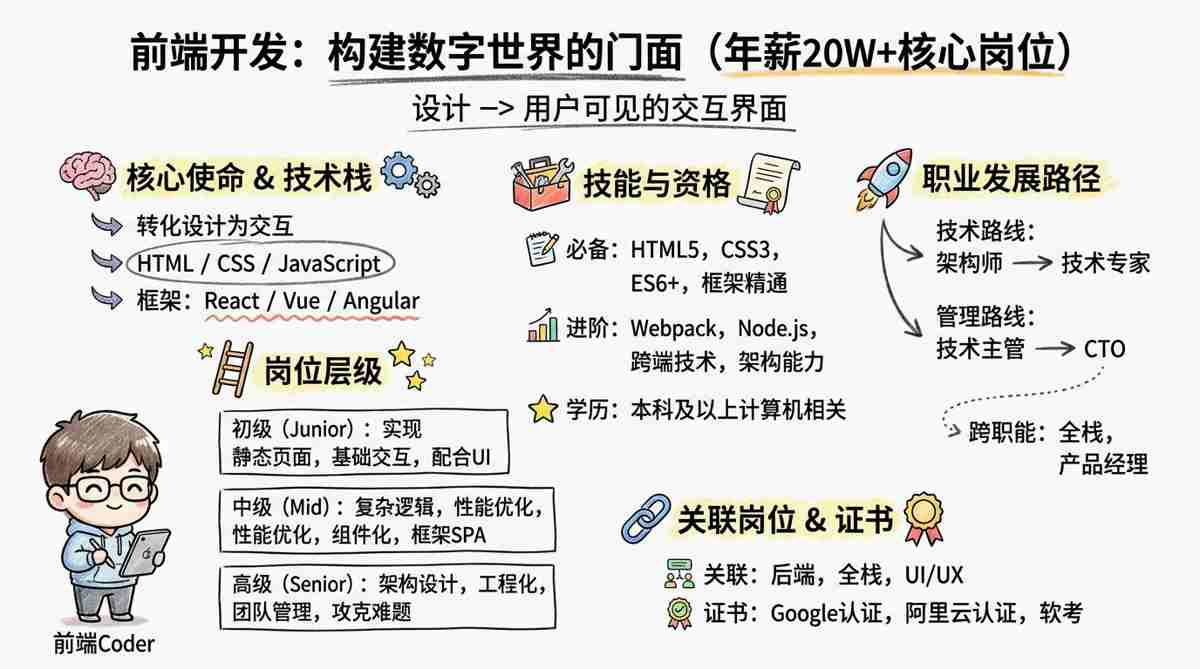 前端开发 - 构建数字世界门面，年薪20W+的互联网核心岗位