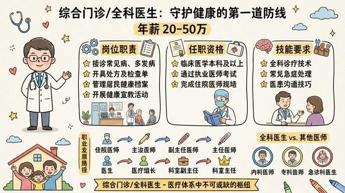 综合门诊/全科医生 - 守护健康的第一道防线，年薪20-50万