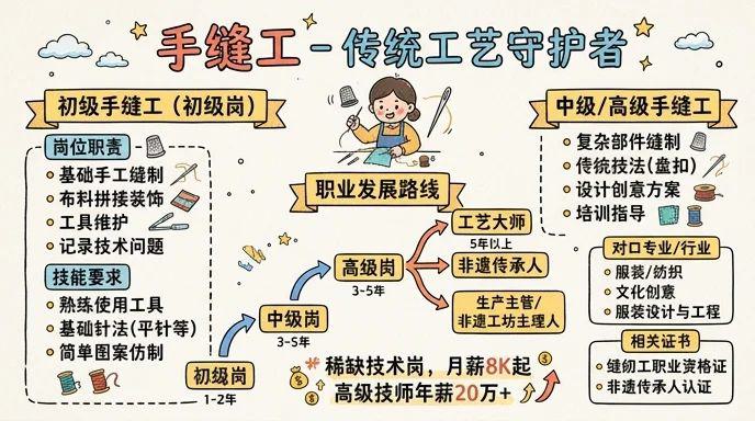 手缝工 - 传统工艺的守护者，月薪8K起的稀缺技术岗