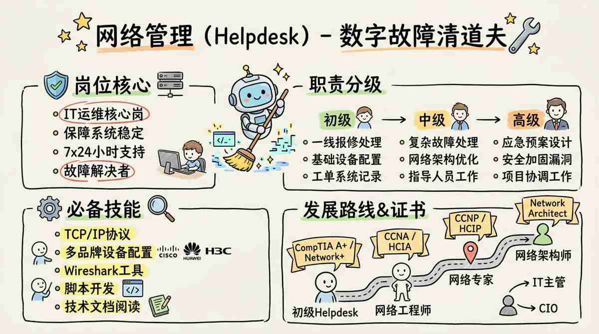 网络管理(Helpdesk) - 数字世界的故障清道夫，企业IT运维核心岗