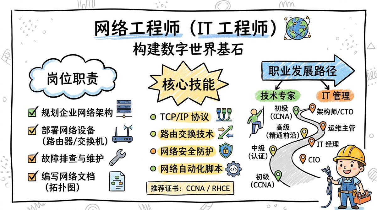网络工程师(IT工程师) - 构建数字世界基石，年薪30-80万的高需求技术岗