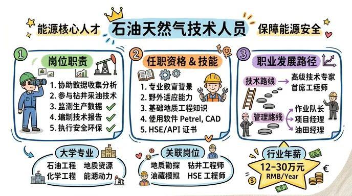 石油天然气技术人员 - 能源领域核心人才，保障国家能源安全