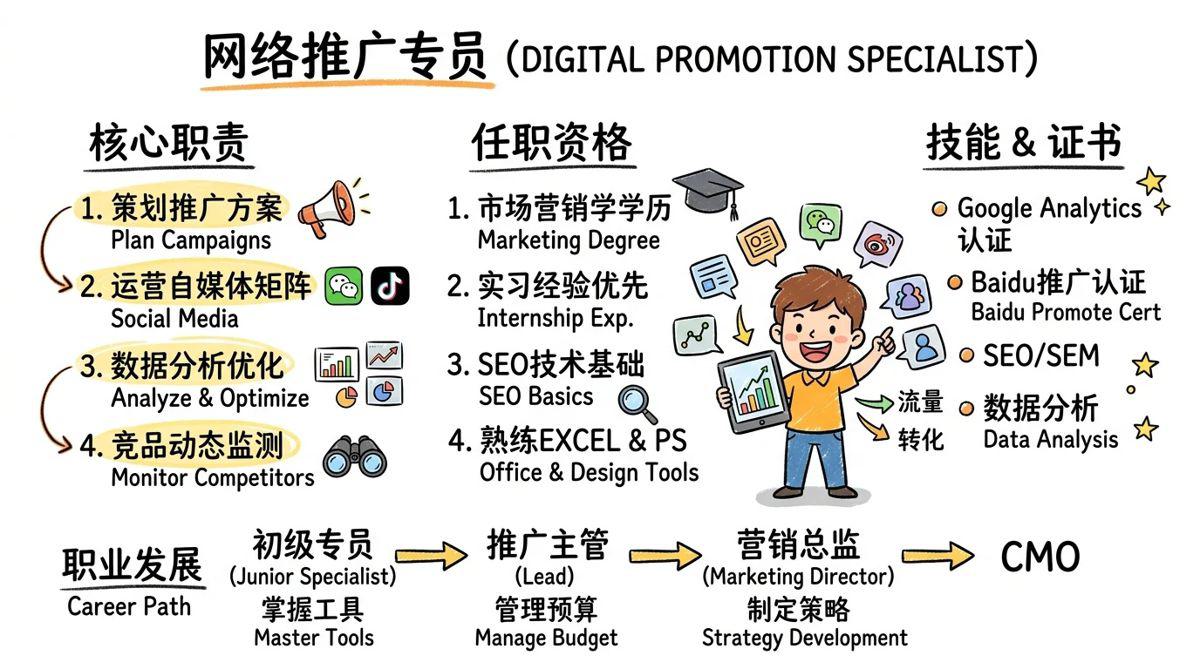 网络推广专员 - 数字时代的流量操盘手，年薪20万起的互联网核心岗位