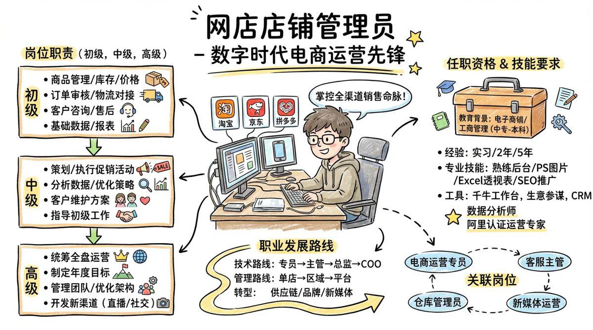 网店店铺管理员 - 数字时代电商运营先锋，掌控全渠道销售命脉