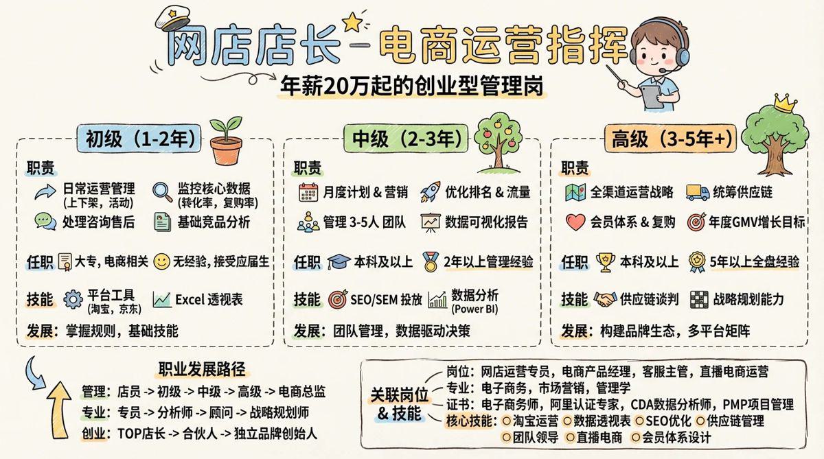 网店店长 - 电商运营指挥官，年薪20万起的创业型管理岗