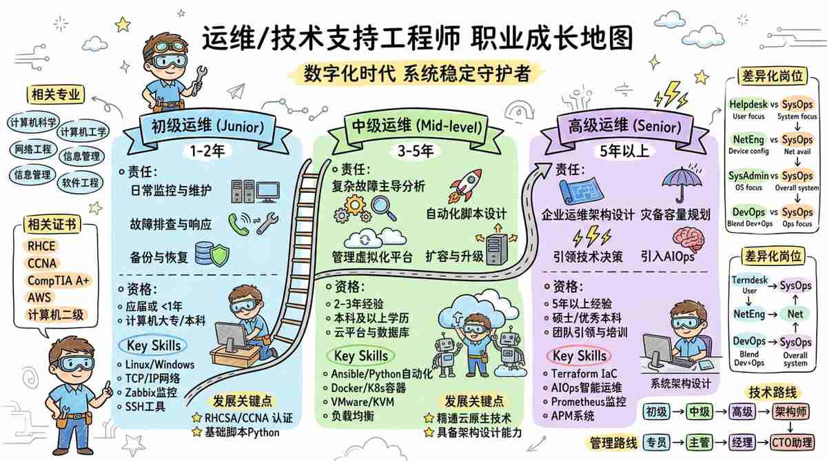 运维/技术支持 - 系统稳定守护者，数字化时代刚需岗位
