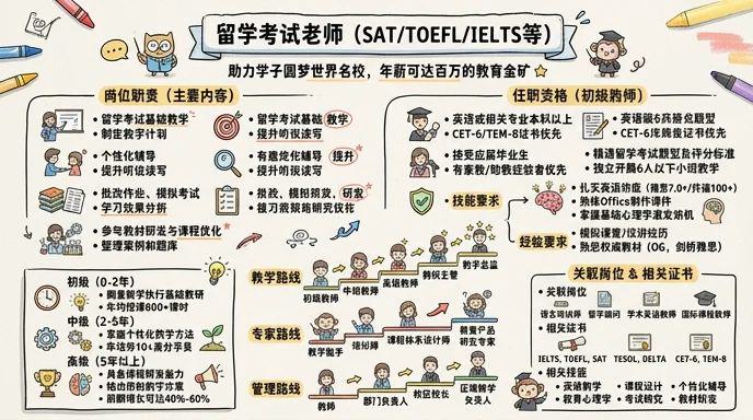 留学考试老师（SAT/TOEFL/IELTS等） - 助力学子圆梦世界名校，年薪可达百万的教育金矿