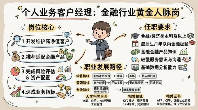 个人业务客户经理 - 金融行业黄金人脉岗，客户资源决定收入天花板