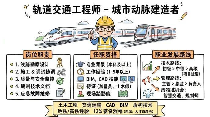 轨道交通工程师/技术员 - 城市动脉建造者，智慧交通践行者