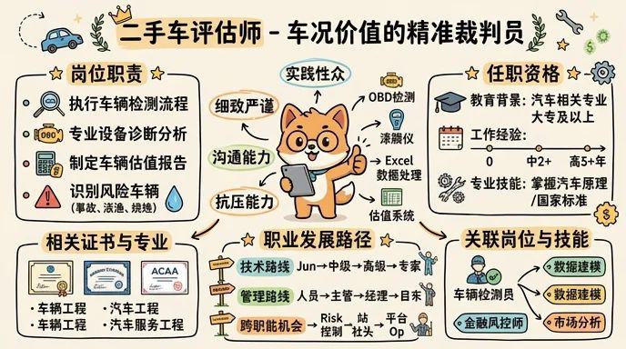 二手车评估师 - 车况价值的精准裁判员，汽车后市场的黄金眼