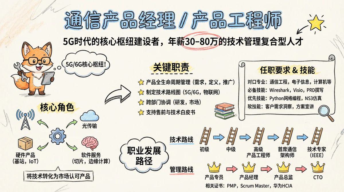 通信产品经理/产品工程师 - 5G时代的核心枢纽建设者，年薪30-80万的技术管理复合型人才