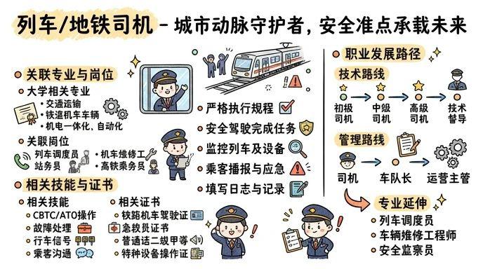 列车/地铁司机 - 城市动脉守护者，安全准点承载未来
