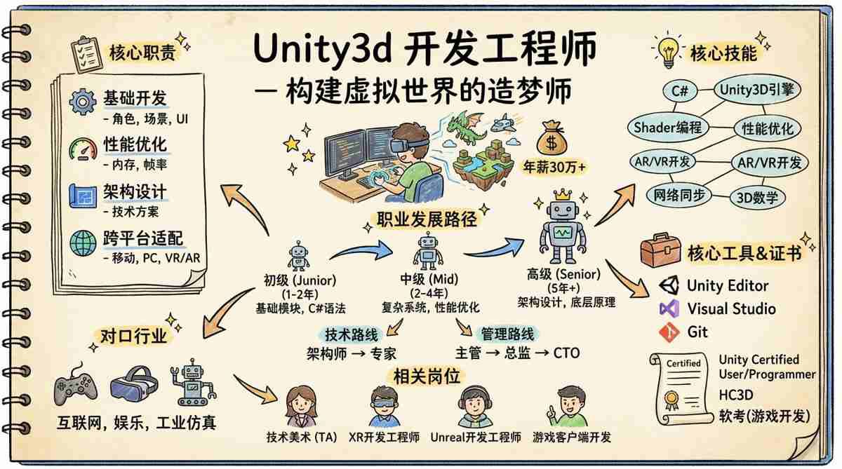 Unity3d开发工程师 - 构建虚拟世界的造梦师，年薪30万+的高薪技术岗